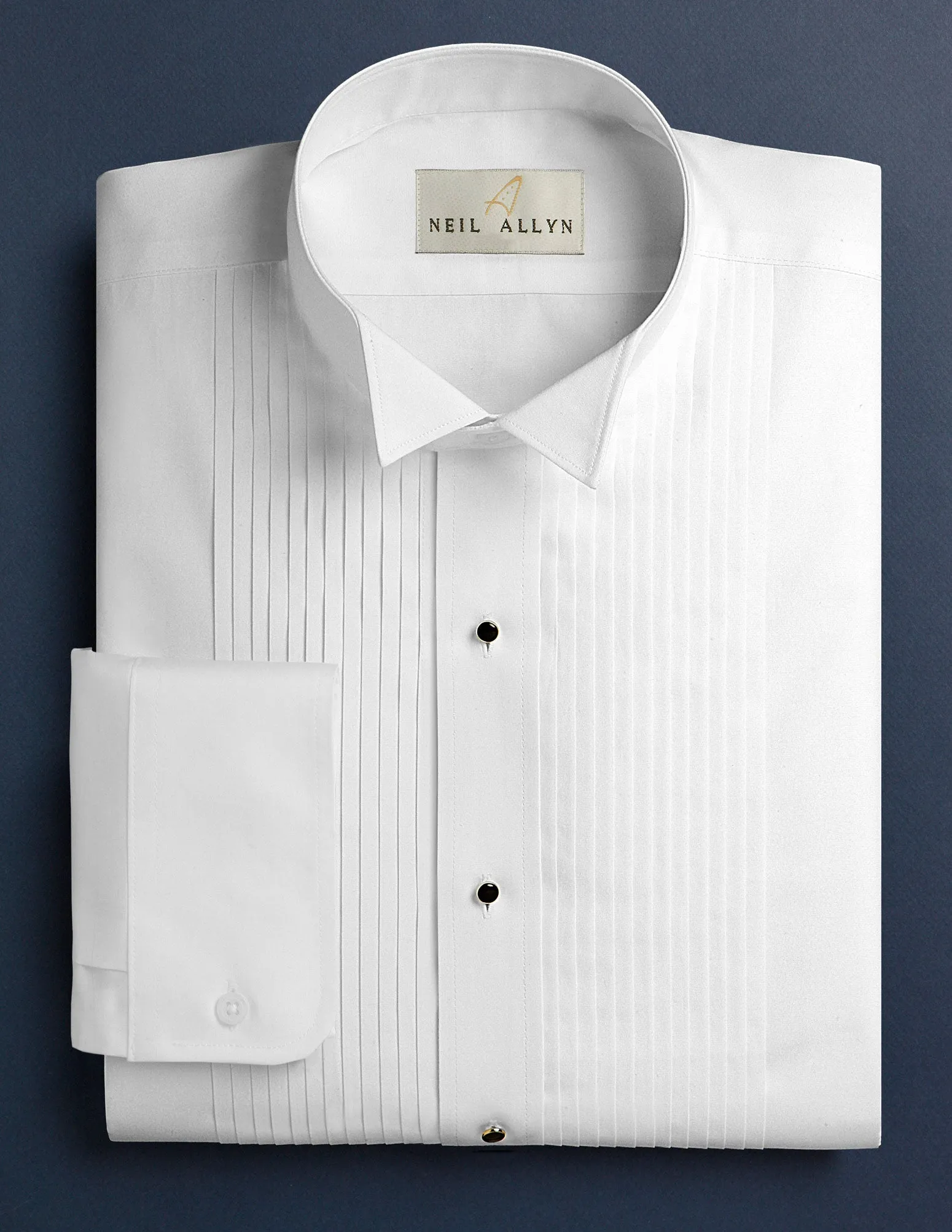 Men's White 1/4" Pleated Tuxedo Shirt with Wing-Tip Collar
