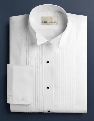Men's White 1/4" Pleated Tuxedo Shirt with Wing-Tip Collar