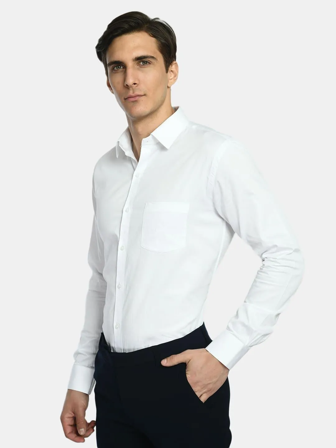 Men's White Regular Fit Solid Formal Shirt