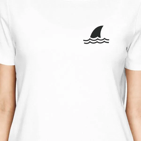 Mini Shark White Womens Round Neck T-Shirt Lightweight Summer Tee