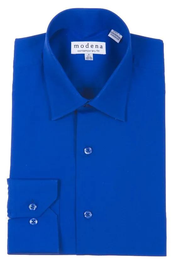 Modena Men’s Contemporary (Slim) Fit Long Sleeve Solid Dress Shirt – Colors