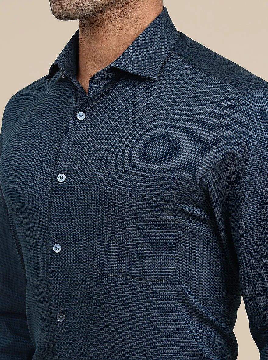 Peacock Blue Solid Slim Fit Formal Shirt | Metal