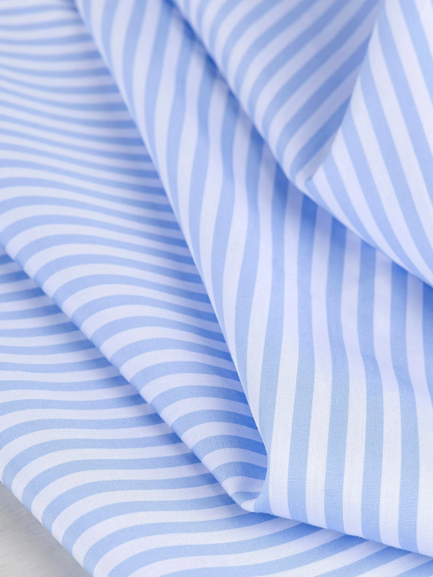 Pinstripe Cotton Poplin Shirting - Cornflower Blue   White - Swatch