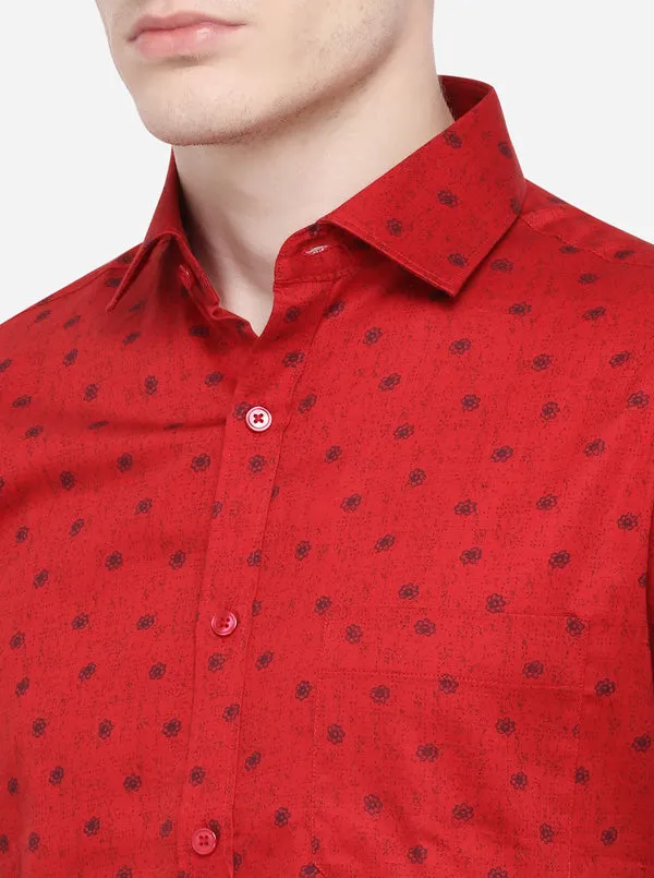 Red & Blue Printed Regular Fit Formal Shirt | Greenfibre