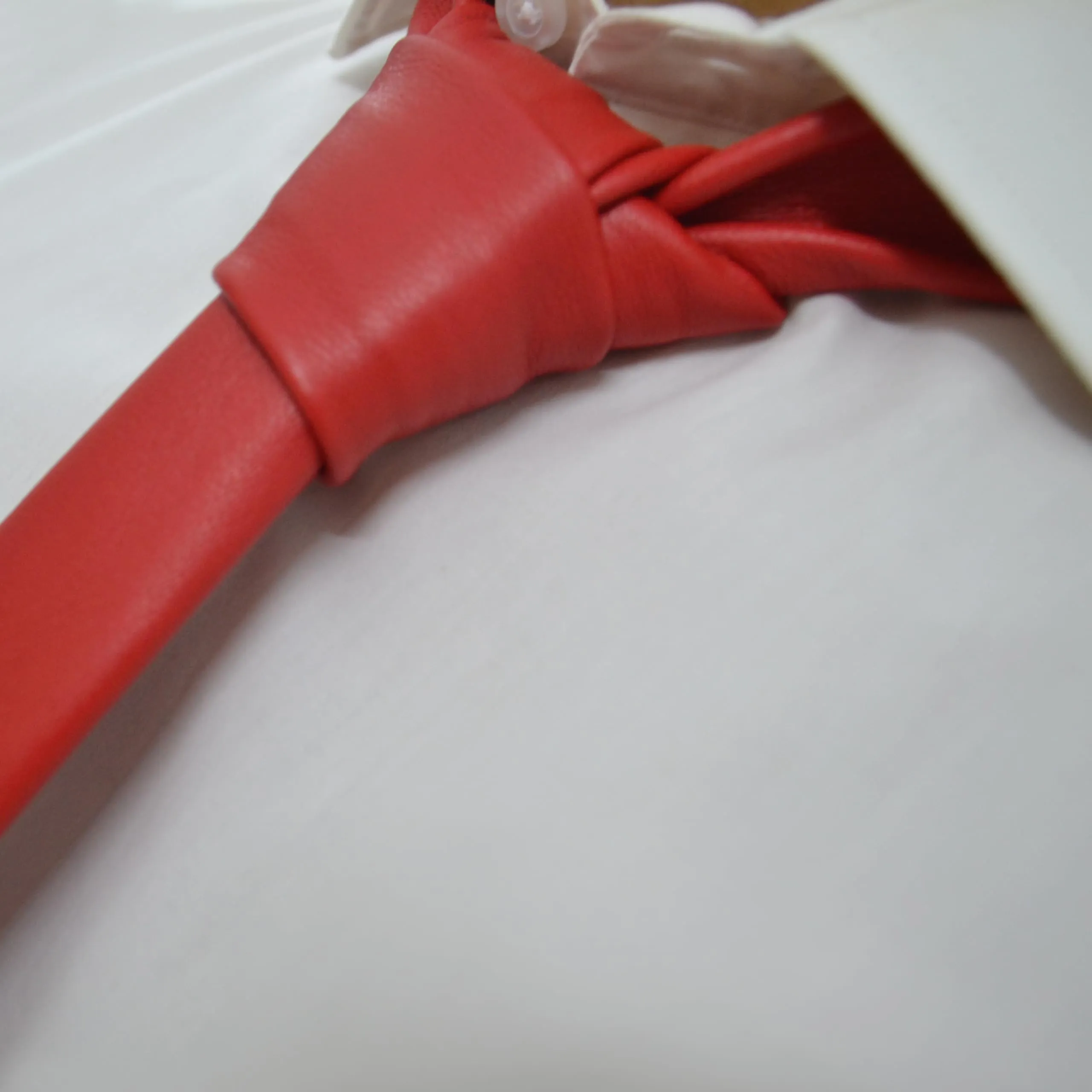 Red Genuine Leather Necktie Tie