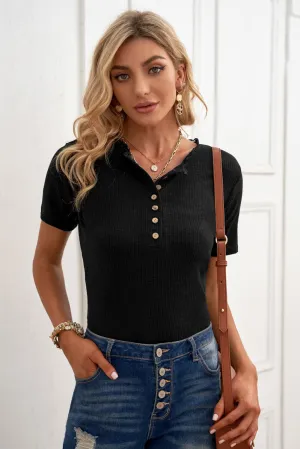 Ribbed Knit Short Sleeve Top