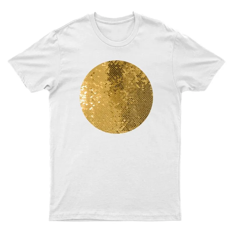 #S-6XL- Custom Photo Circle Shaped Sequin T-shirt Unisex Shirt DIY Cotton Sequin Tee