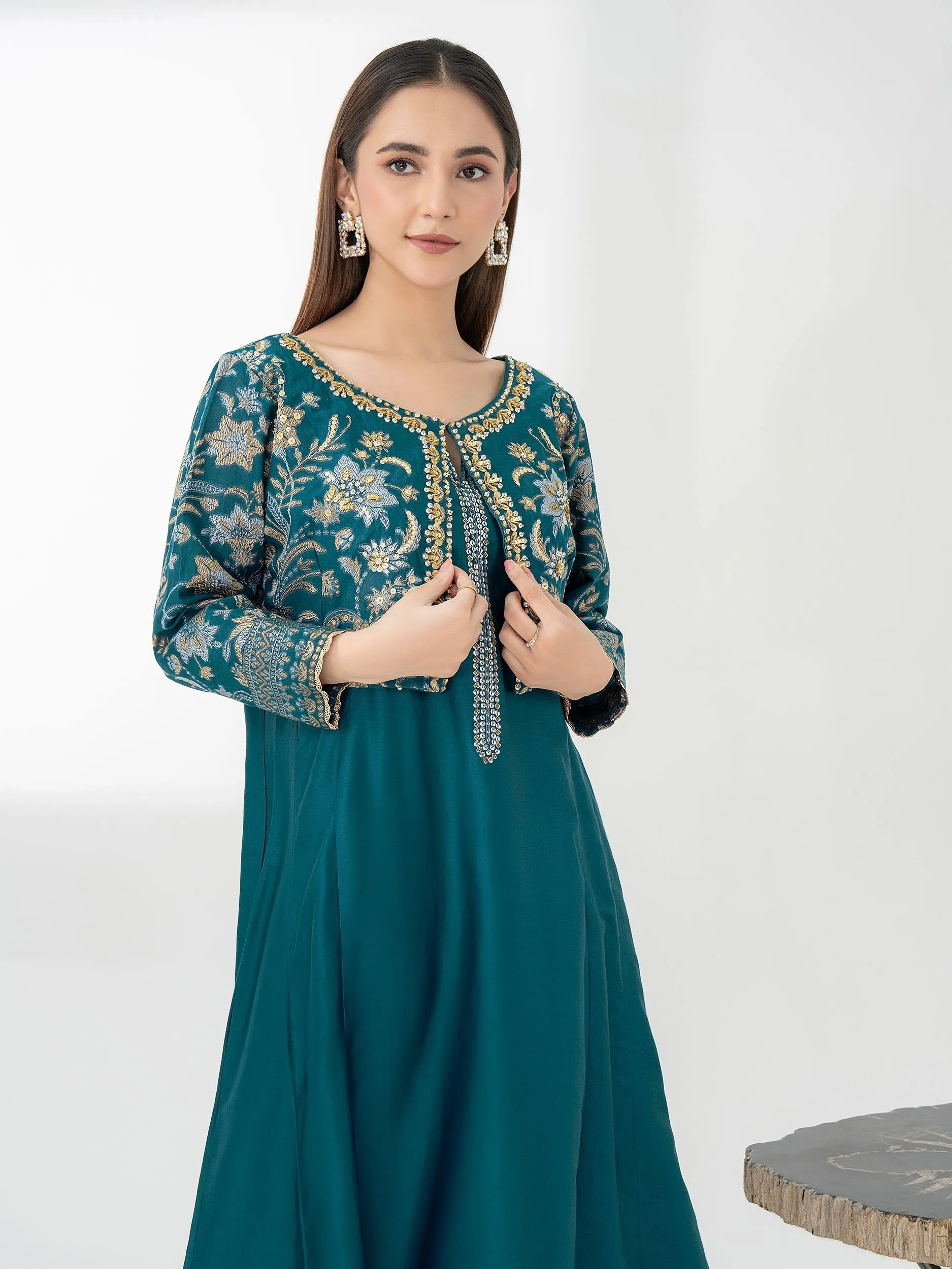 Satin Shirt With Bolero-Embellished (Pret)