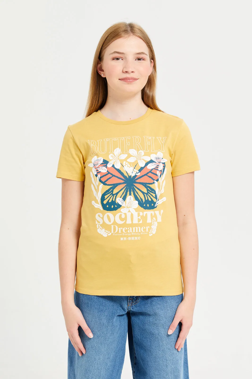 Senior Girls Mustard Graphic T-Shirts