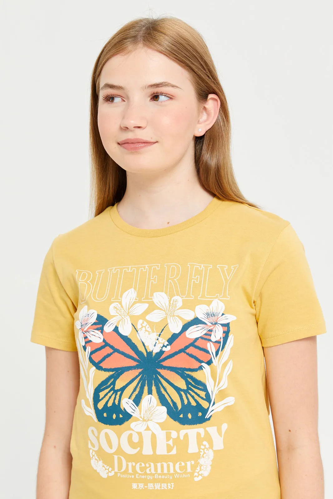 Senior Girls Mustard Graphic T-Shirts