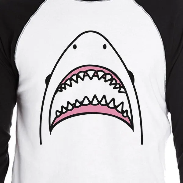 Shark Mens Black 3/4 Sleeve Baseball Raglan Shirt Funny Summer Tee