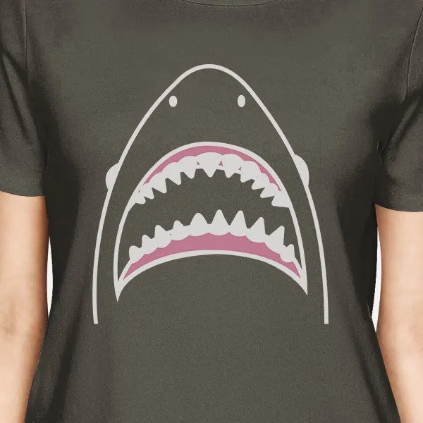 Shark Womens Dark Grey Short Sleeve Tee Shirt Ring Spun Cotton Tee