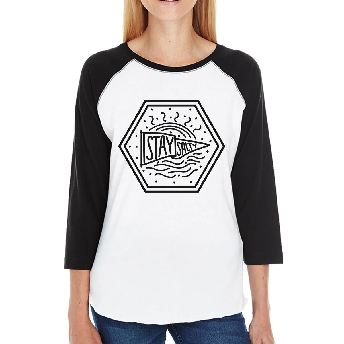 Stay Salty Cute Design Graphic Baseball Tshirt For Women Round Neck