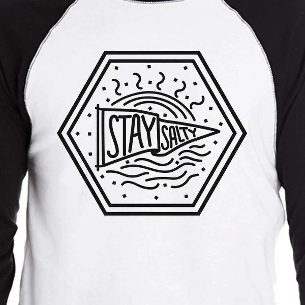 Stay Salty Men Black Sleeve Baseball Shirt Round Neck Cotton Raglan