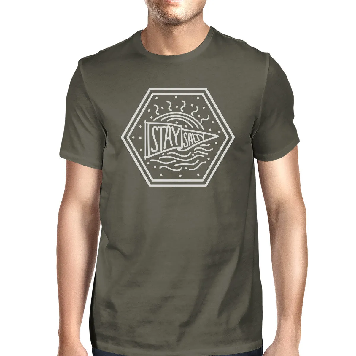Stay Salty Mens Funny Graphic T-Shirt Cotton Dark Grey Round Neck