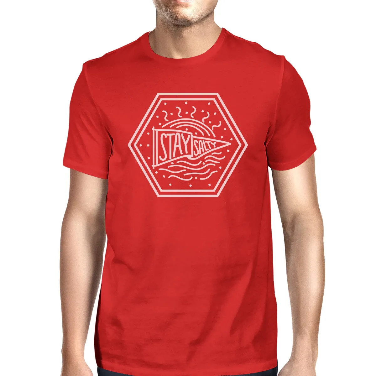 Stay Salty Mens Funny Saying Graphic T-Shirt Cotton Red Round Neck