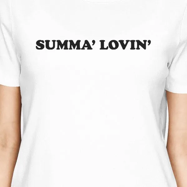 Summa' Lovin' Womens White Round Neck T-Shirt Cute Summer Outfit