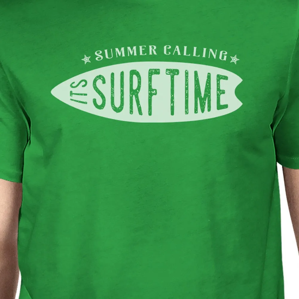 Summer Calling It's Surf Time Mens Green Shirt