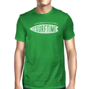 Summer Calling It's Surf Time Mens Green Shirt