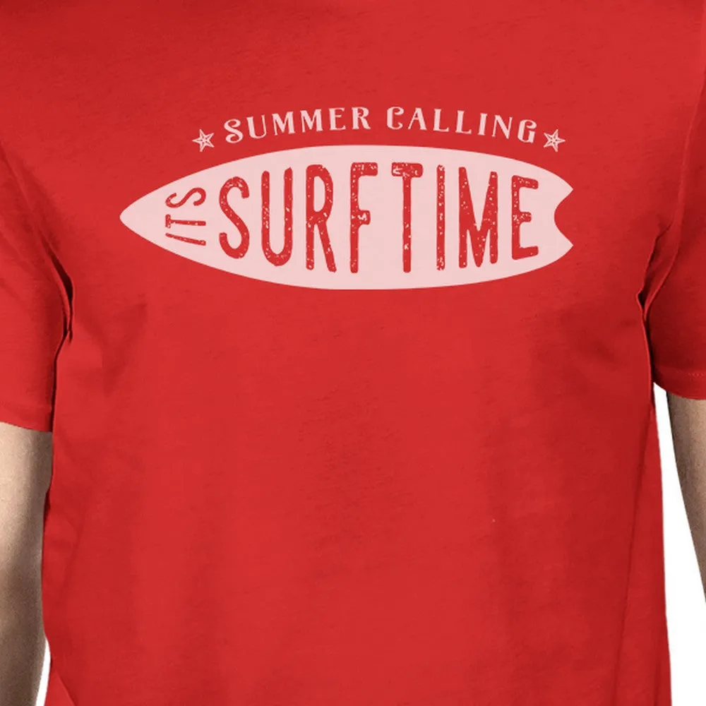 Summer Calling It's Surf Time Mens Red Shirt
