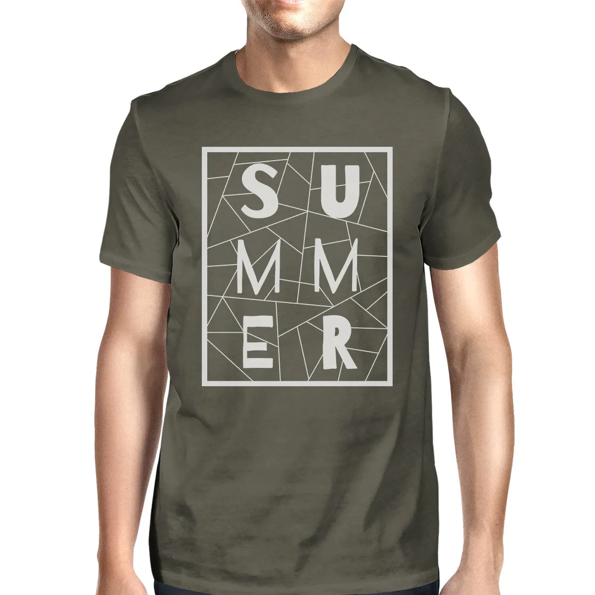 Summer Geometric Mens Dark Grey Tshirt Trendy Design Cotton Tee