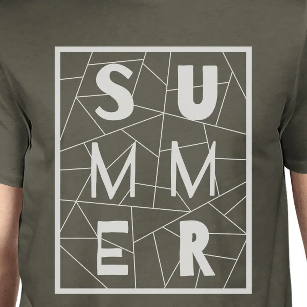 Summer Geometric Mens Dark Grey Tshirt Trendy Design Cotton Tee