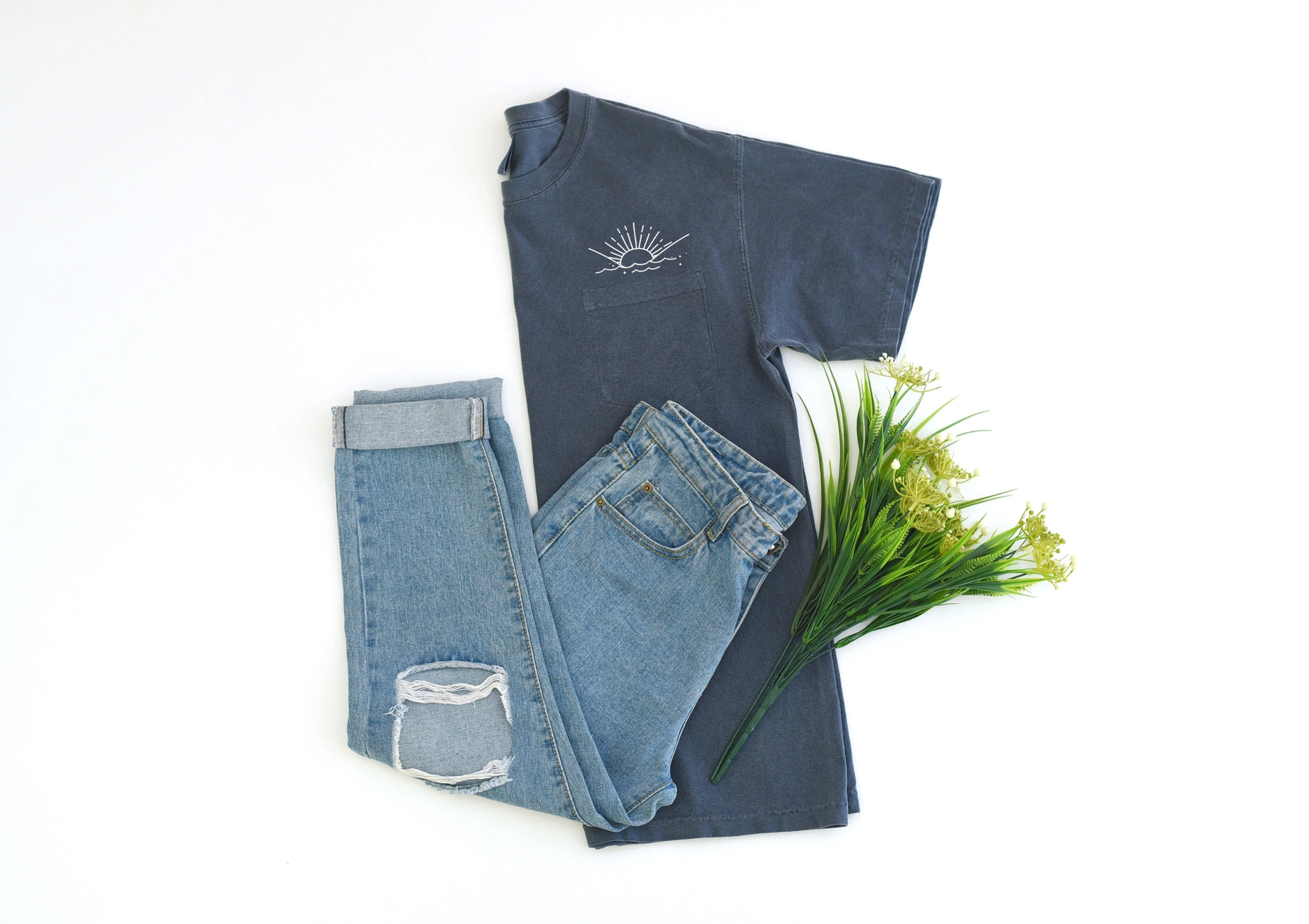 Sun and Wave Comfort Colors Pocket T Shirt (Ocean and Lake)