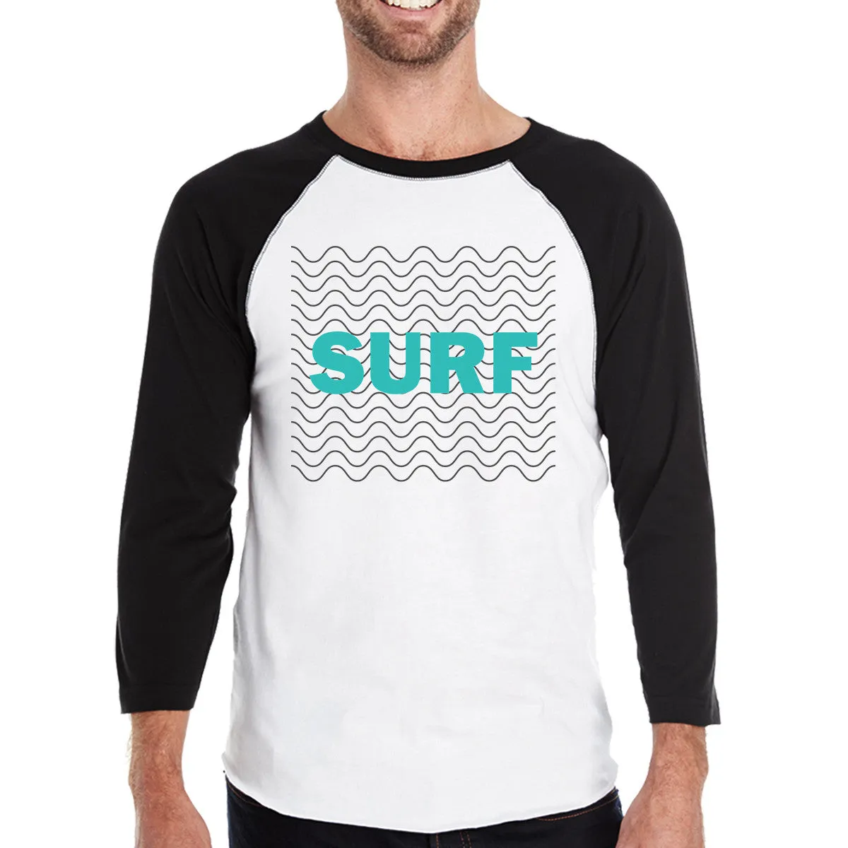 Surf Waves Mens Black 3/4 Sleeve Raglan T-Shirt Funny Baseball Tee