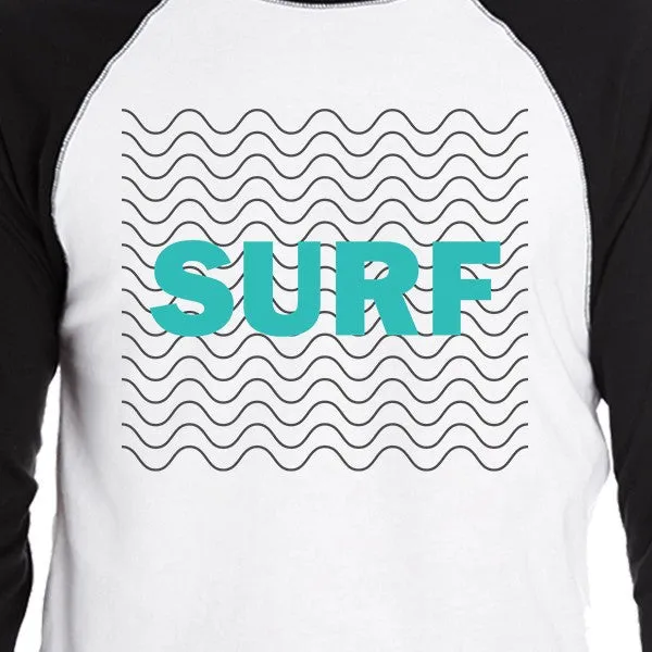 Surf Waves Mens Black 3/4 Sleeve Raglan T-Shirt Funny Baseball Tee