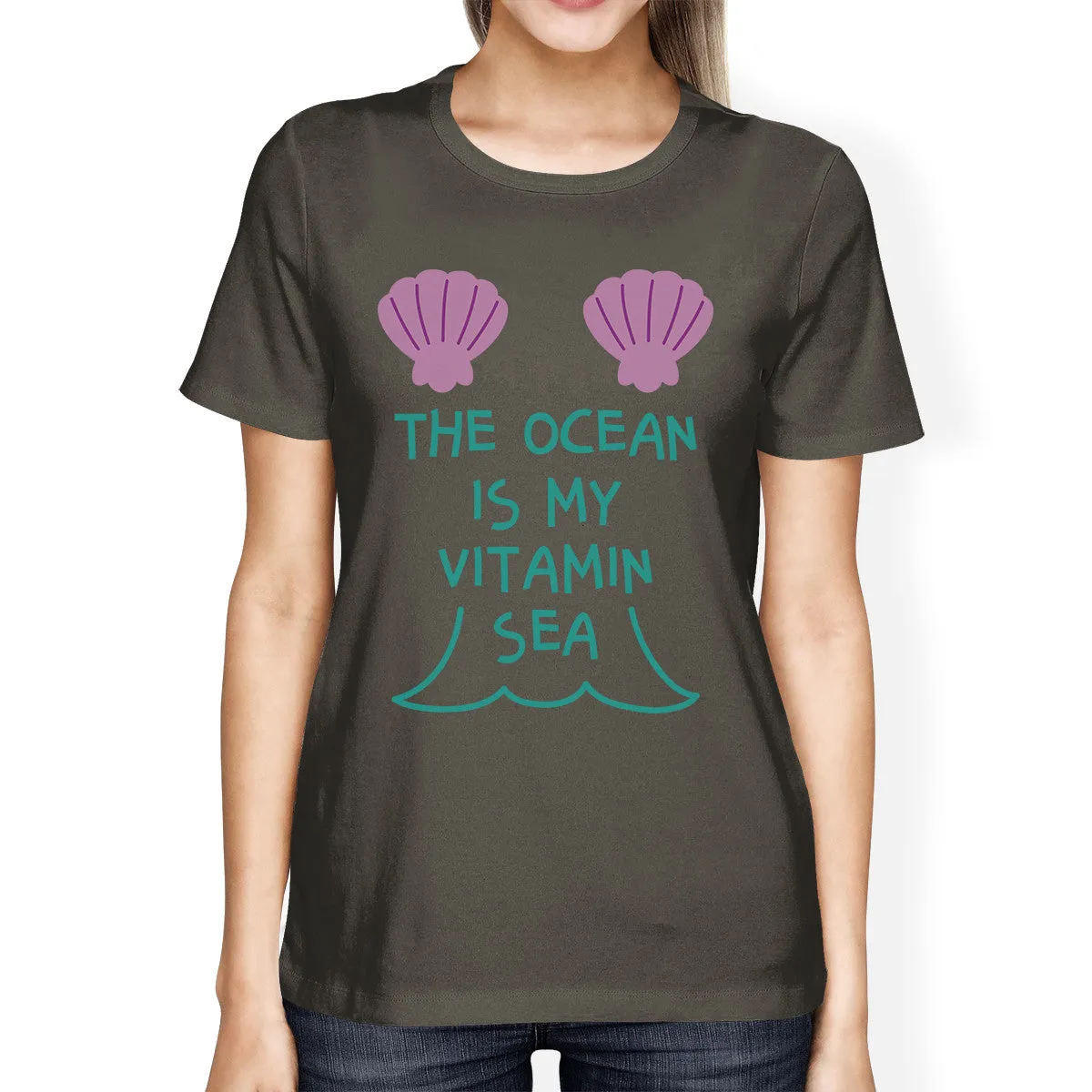 The Ocean Is My Vitamin Sea Womens Dark Gray Tee For Ocean Lovers