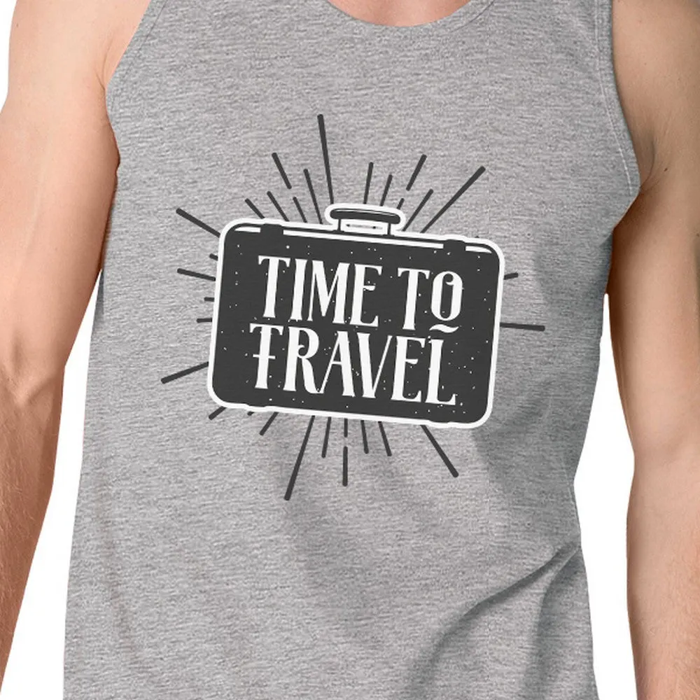 Time To Travel Mens Grey Tank Top