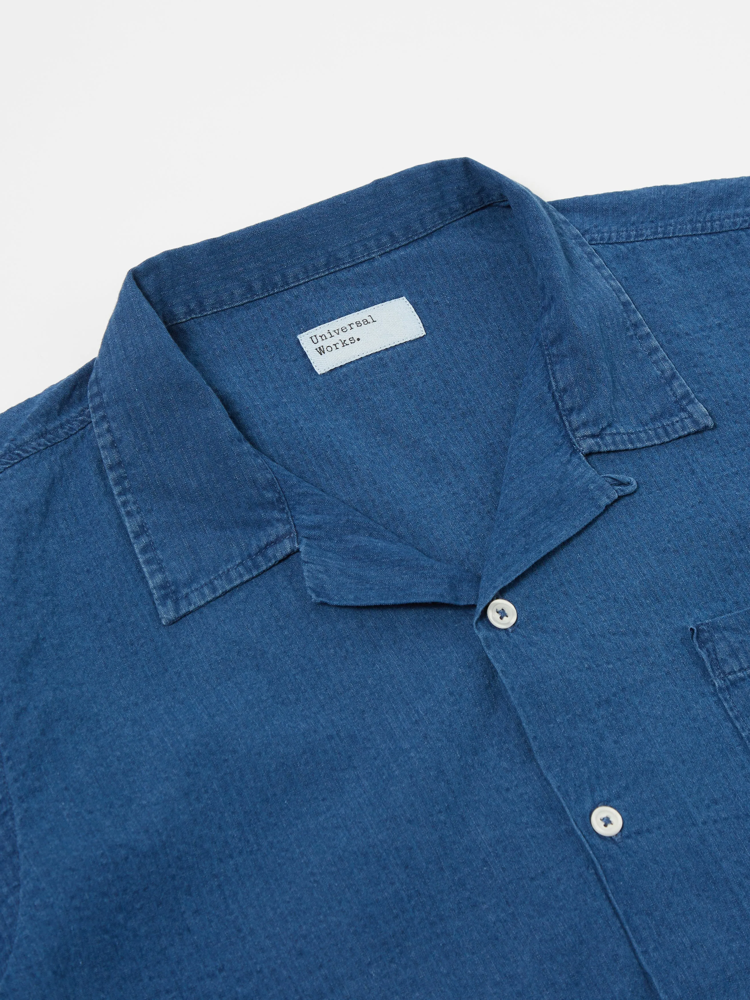 Universal Works Road Shirt In Washed Indigo Seersucker