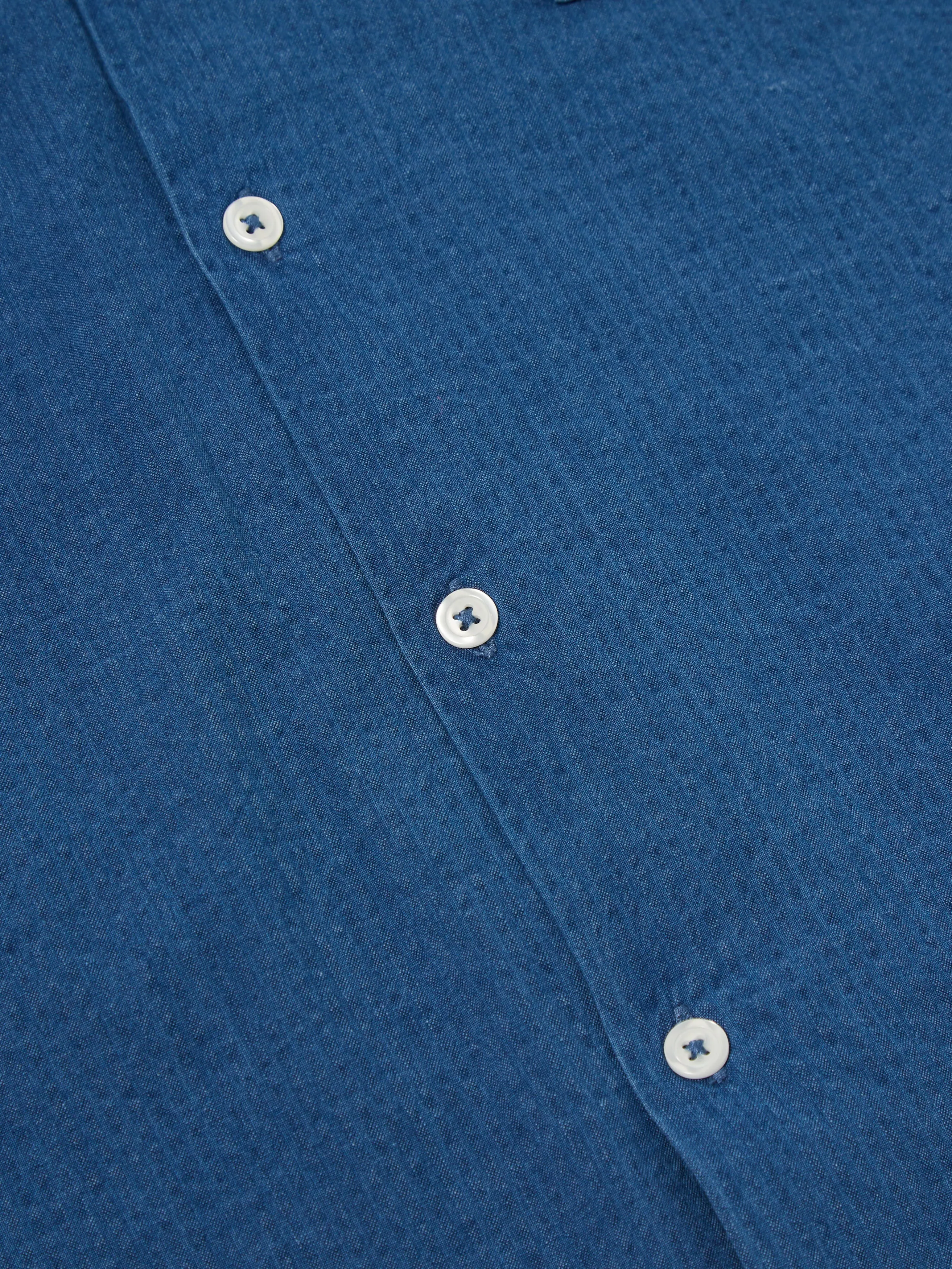 Universal Works Road Shirt In Washed Indigo Seersucker