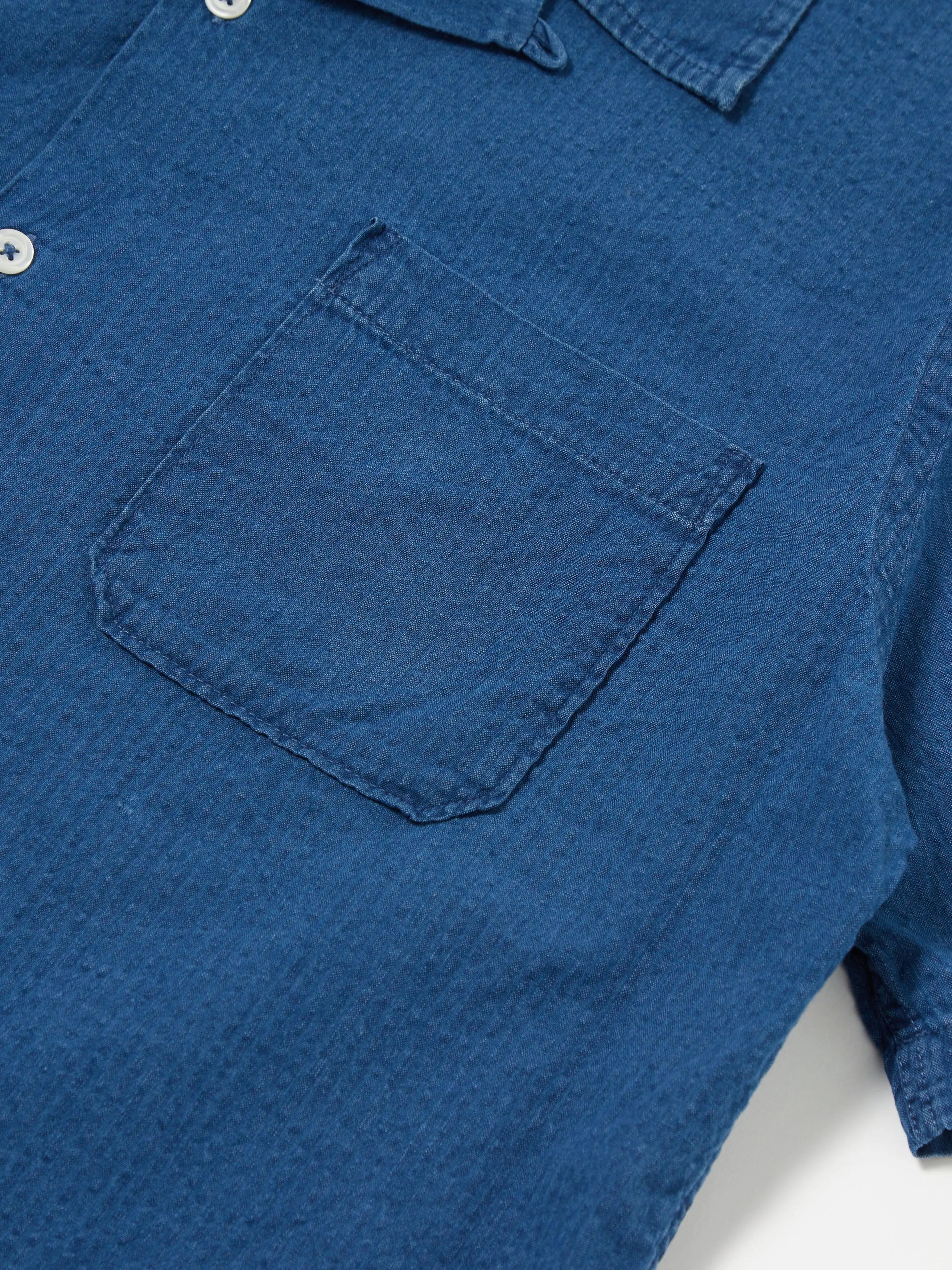 Universal Works Road Shirt In Washed Indigo Seersucker