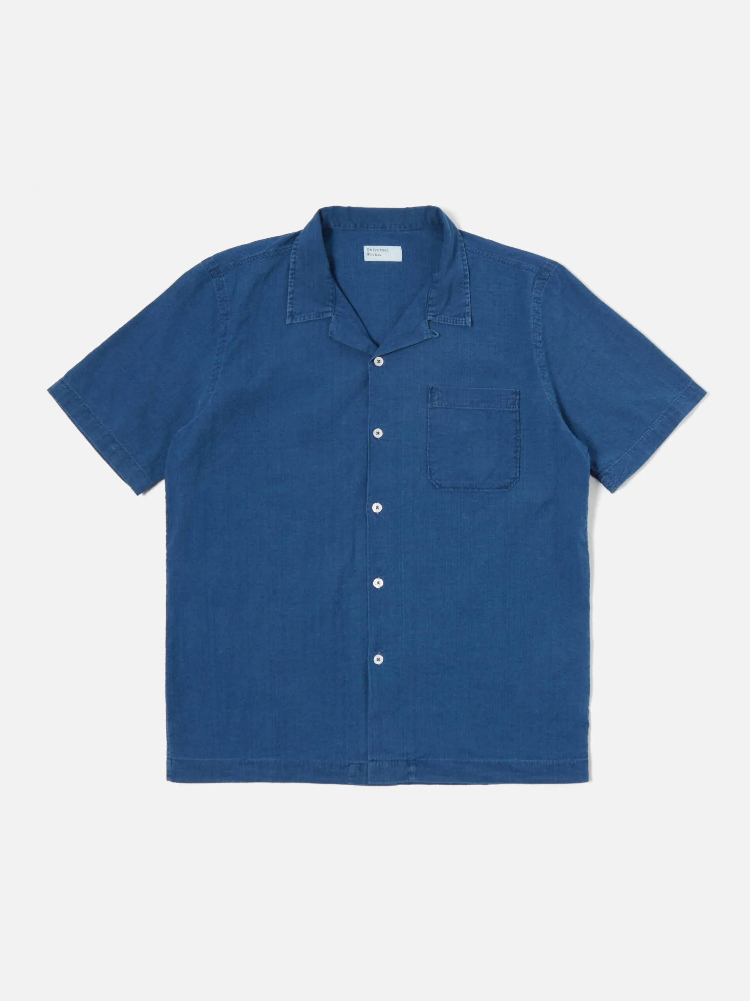 Universal Works Road Shirt In Washed Indigo Seersucker