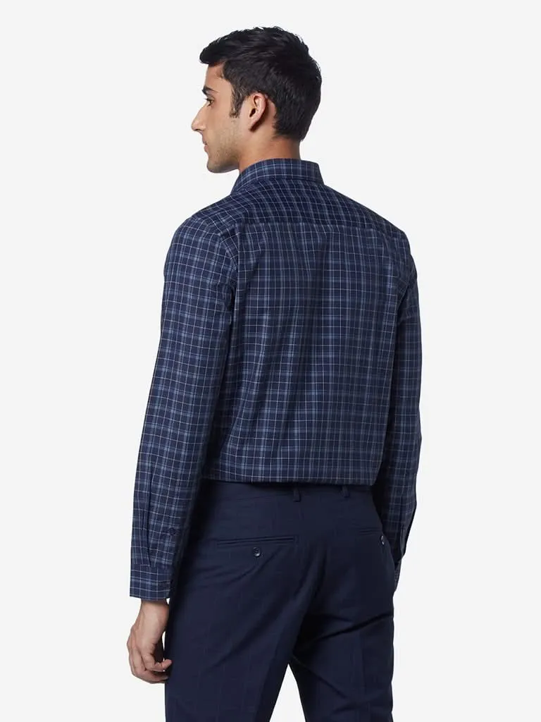 WES Formals Navy Slim Fit Check Shirt