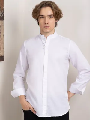White Chinese Collar Shirt