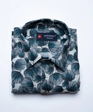 White Peacock Color feather print Shirt For Men