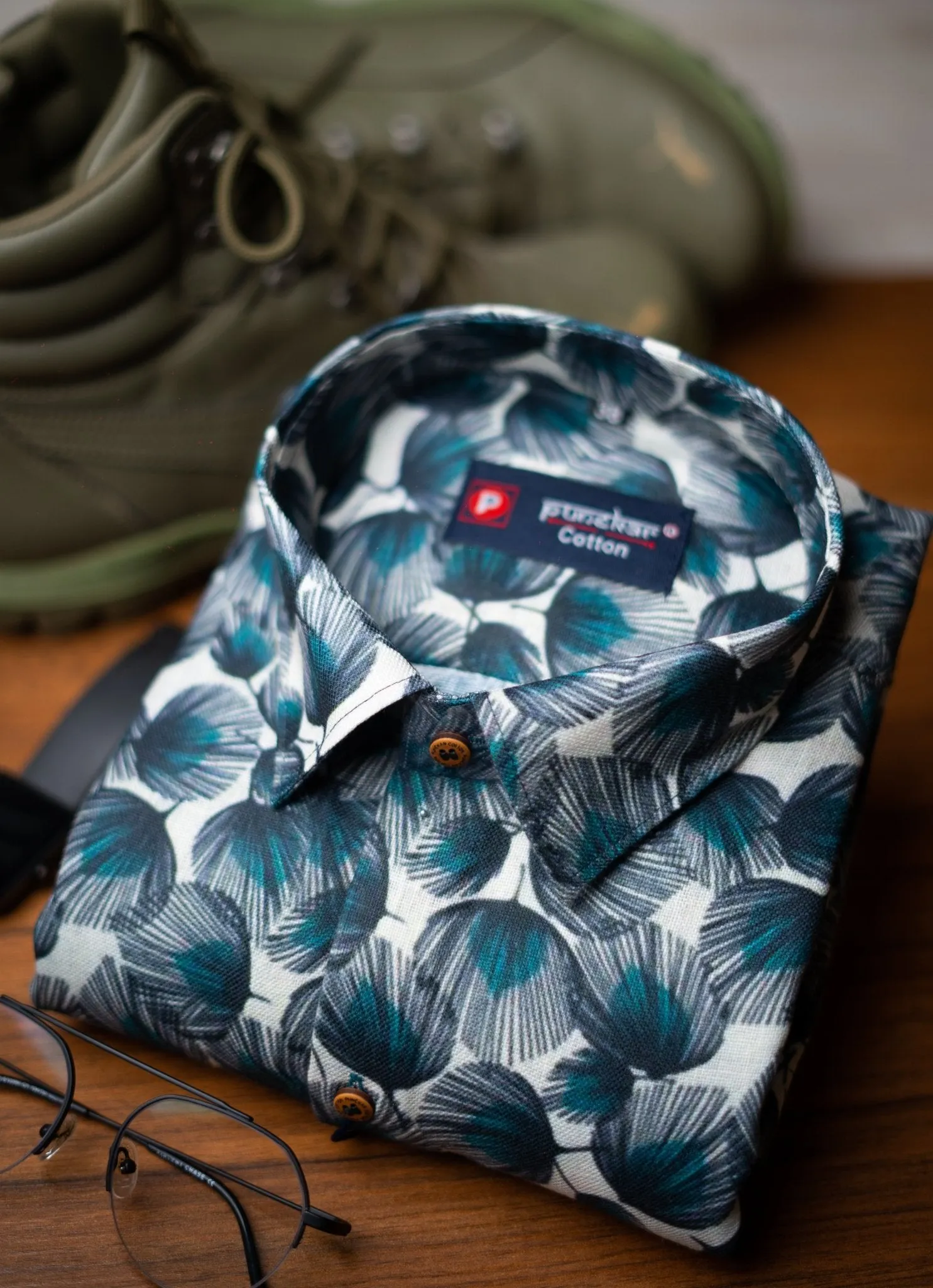 White Peacock Color feather print Shirt For Men