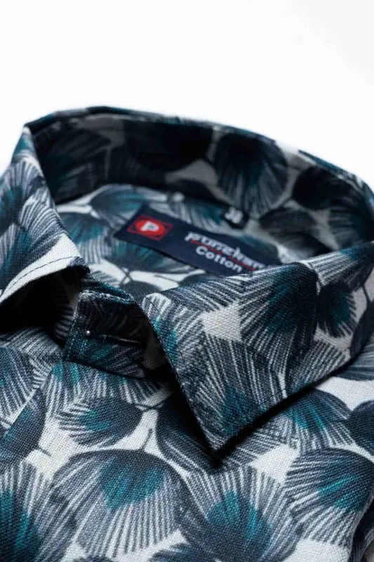 White Peacock Color feather print Shirt For Men