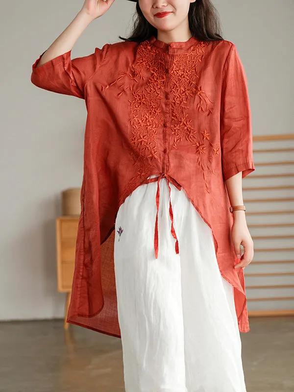 xakxx Original Embroidered Irregularity Round-Neck Blouse Tops