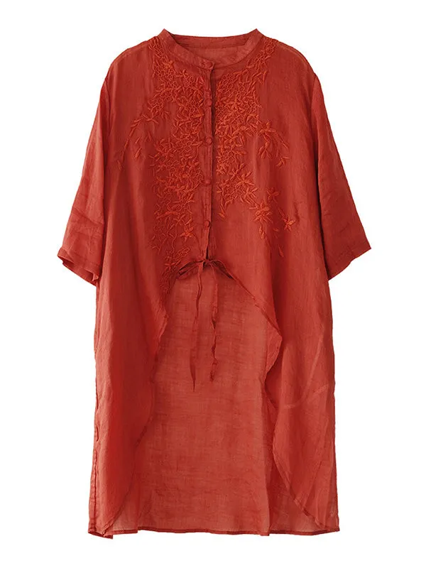 xakxx Original Embroidered Irregularity Round-Neck Blouse Tops