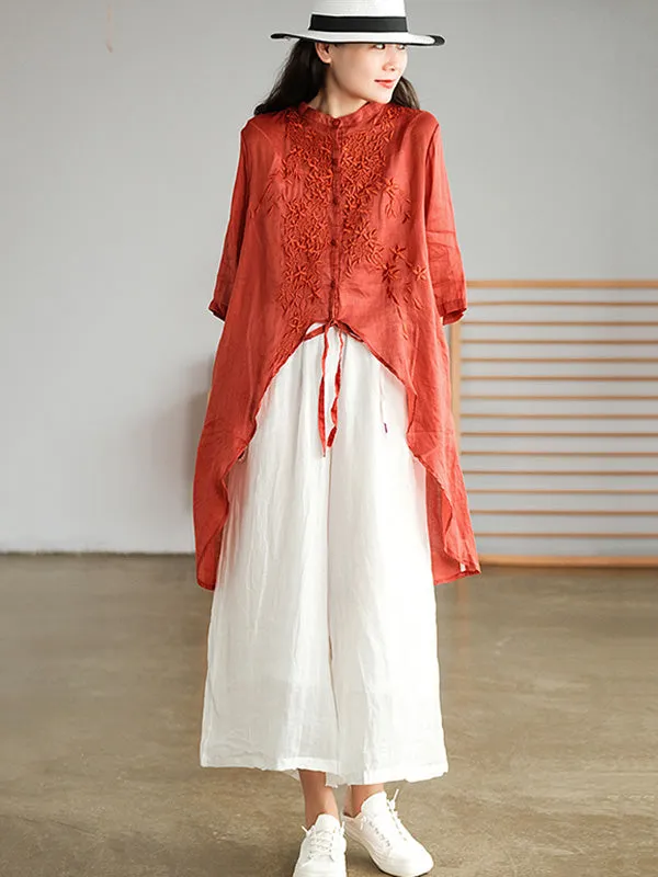xakxx Original Embroidered Irregularity Round-Neck Blouse Tops