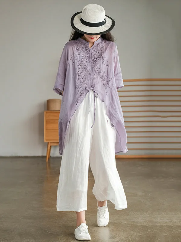 xakxx Original Embroidered Irregularity Round-Neck Blouse Tops