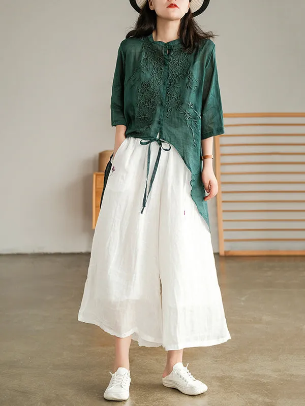 xakxx Original Embroidered Irregularity Round-Neck Blouse Tops