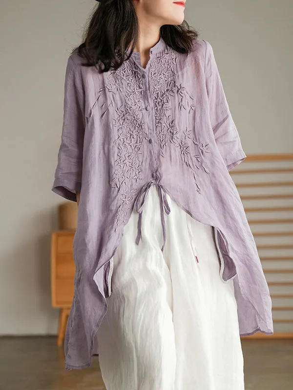 xakxx Original Embroidered Irregularity Round-Neck Blouse Tops