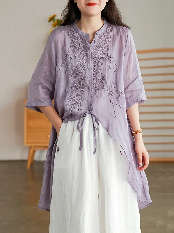 xakxx Original Embroidered Irregularity Round-Neck Blouse Tops
