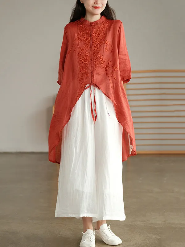 xakxx Original Embroidered Irregularity Round-Neck Blouse Tops