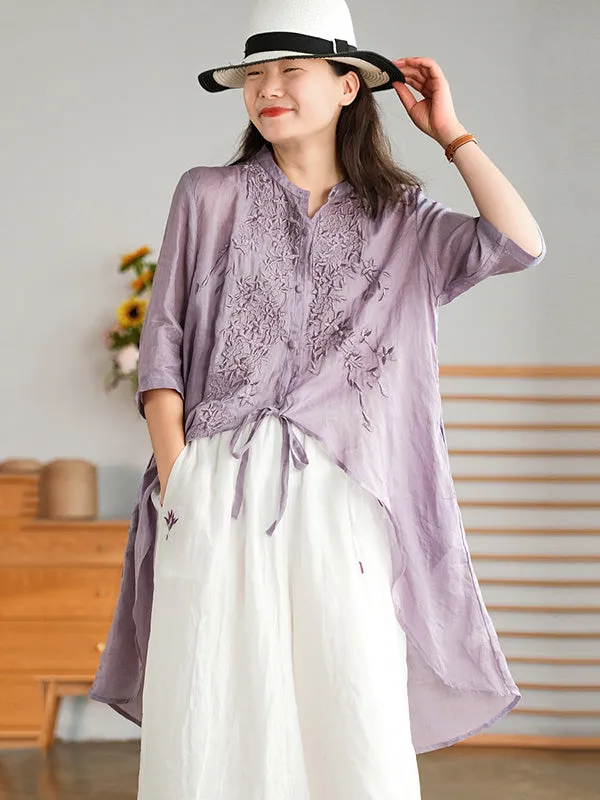 xakxx Original Embroidered Irregularity Round-Neck Blouse Tops
