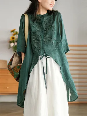 xakxx Original Embroidered Irregularity Round-Neck Blouse Tops
